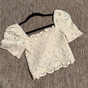 Zara Cream Textured Lace Blouse